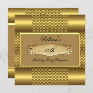 Convites Mens 60ª Festa de aniversário de metal Dourado Man