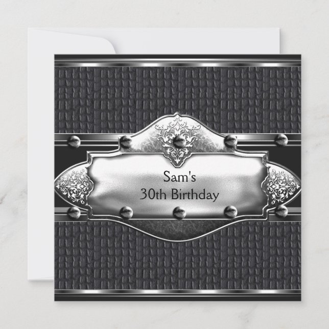 Convites Mens aniversário de 30 anos Party Leather Silver M (Frente)