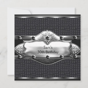 Convites Mens aniversário de 30 anos Party Leather Silver M