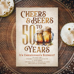 Convites Mens Cheers & Beers Engraçado 50º aniversário<br><div class="desc">Celebre os 5-0 grandes com estilo e humor com este design de aniversário de cerveja. A tipografia do ouro é elegante e evoca um legal copo de cerveja, dando-lhe um clássico toque de vintagem. Perfeito para o homem (ou para a mulher!) na sua vida que ama os seus retardatários, vendedores...</div>