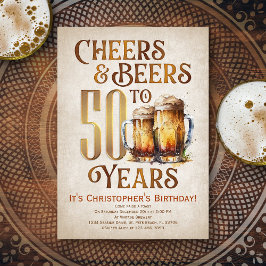 Convites Mens Cheers & Beers Engraçado 50º aniversário