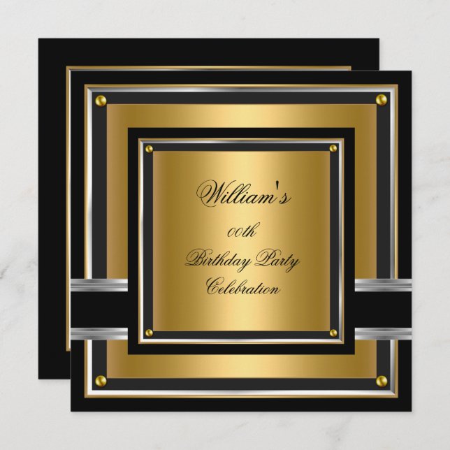 Convites Mens Dourados Elegantes de Festas de aniversário P (Frente/Verso)