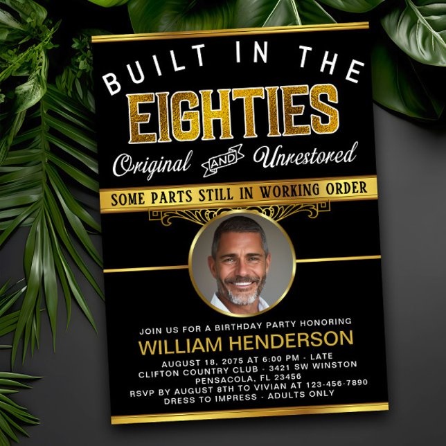 Convites Mens Funny Birthday Construído no anos 80 (Criador carregado)