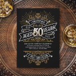 Convites Mens Funny Whiskey 50º Aniversário<br><div class="desc">Celebre o grande 5-0 com estilo e humor com este design de aniversário inspirado no rótulo de uísque vintage. A tipografia negra, dourada e branca é ornamentado e elegante, dando-lhe um toque clássico de retrô-safra. Perfeito para o homem (ou para a mulher!) na sua vida que ama o seu uísque,...</div>