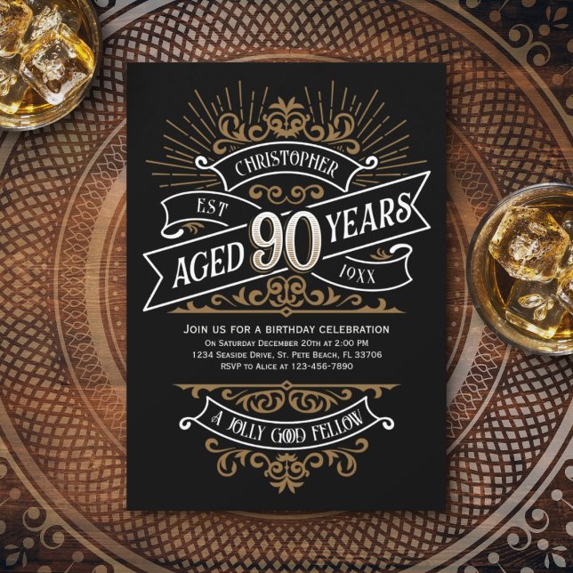 Convites Mens Funny Whiskey 90 Birthday (Criador carregado)