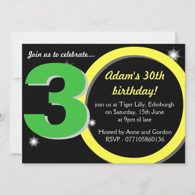 Convites Mens Green / Yellow Third aniversário de 30 anos P (Frente)