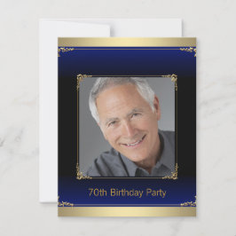 Convites Mens Royal Blue e Festa de aniversário Dourada