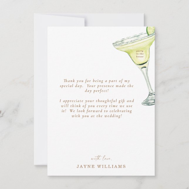 Convites Mensagem de Chá de panela Margarita Obrigado (Frente)