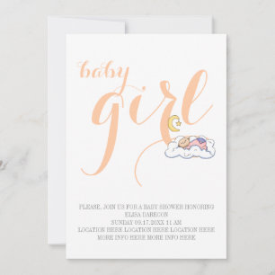 Convites Mensagem mínima de pêssego de chá de menina adorme