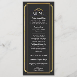 Convites Menu Art Deco Dourada Recepção de casamento Preta