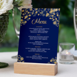 Convites Menu Azul e Dourado do Marinho Elegante - 5x7