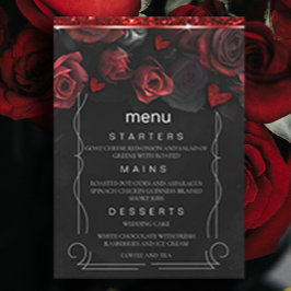 Convites Menu Black Red Florals (Florestas Vermelhas Negras