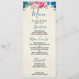 Convites Menu bonito de Casamento de Borda Flor Azul e Rosa
