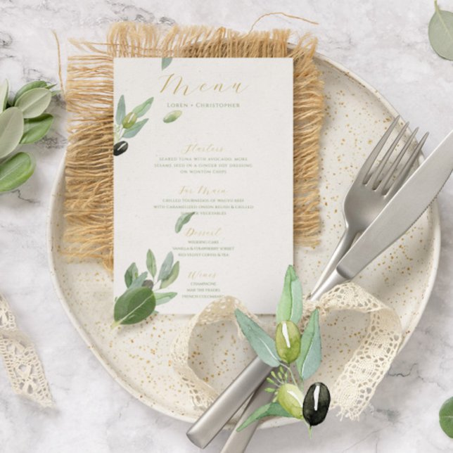 Convites Menu Branch Wedding da Toscana Olive Leaves (Criador carregado)