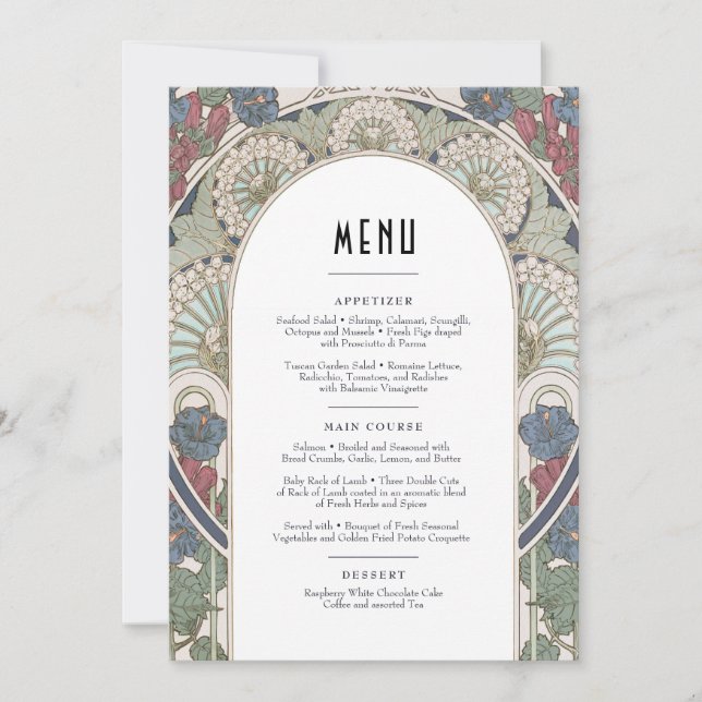 Convites Menu Card Burgundy Art Nouveau Mucha (Frente)