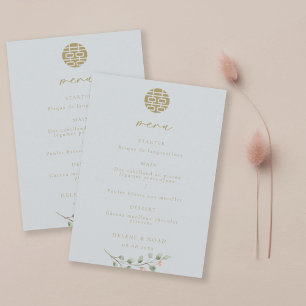 Convites Menu Casamento Chinês Elegante Eucalyptus Azul Dus