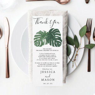 Convites Menu Casamento de Monstera Tropical e Obrigado