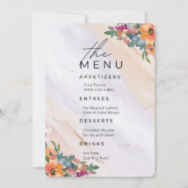 Convites Menu Casamento em floral azul e laranja