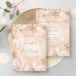 Convites Menu Casamento no inverno Dourado do Festivo Spark