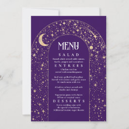 Convites Menu Casamento Púrpura das Estrelas Celestiais da