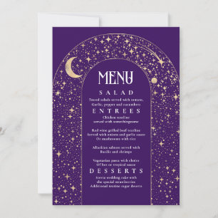 Convites Menu Casamento Púrpura das Estrelas Celestiais da