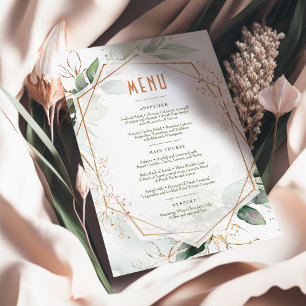 Convites Menu Casamento Verde e Dourado Geométrico