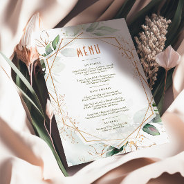 Convites Menu Casamento Verde e Dourado Geométrico
