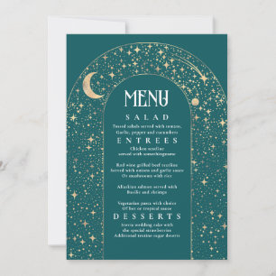 Convites Menu Celestial Night Sky Stars Arch Teal Weding