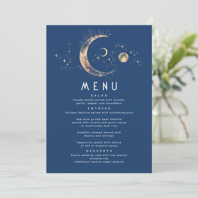 Convites Menu Celestial Starry Night Moon (Em pé/Frente)