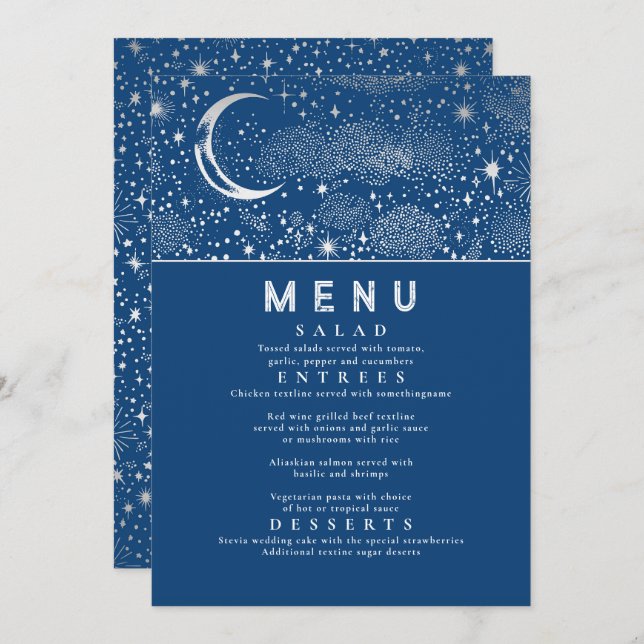 Convites Menu Celestial Starry Night Moon (Frente/Verso)