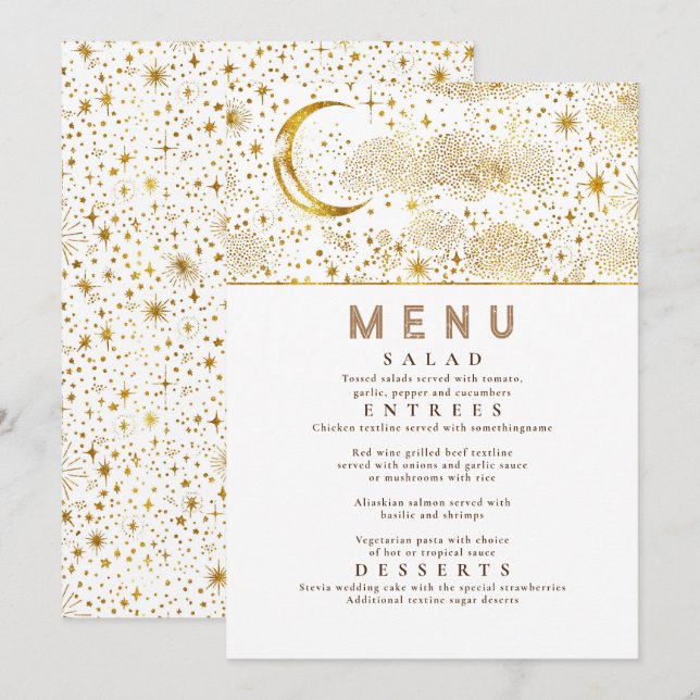 Convites Menu Celestial Starry Night Moon (Frente/Verso)