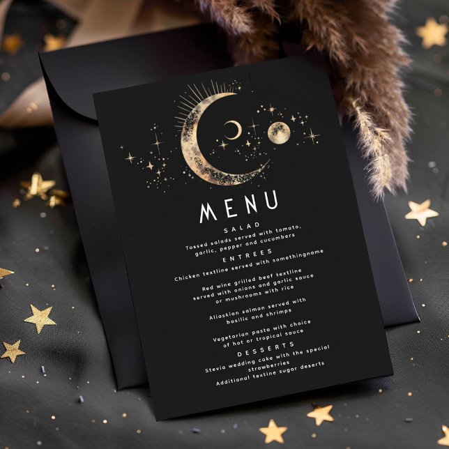 Convites Menu Celestial Starry Night Moon (Celestial Menu Cards)