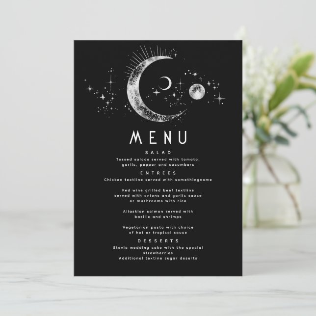 Convites Menu Celestial Starry Night Moon (Em pé/Frente)