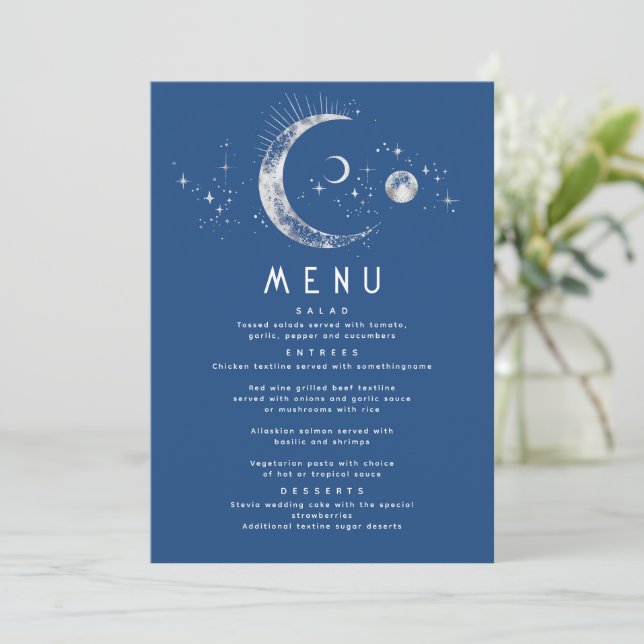 Convites Menu Celestial Starry Night Moon (Em pé/Frente)