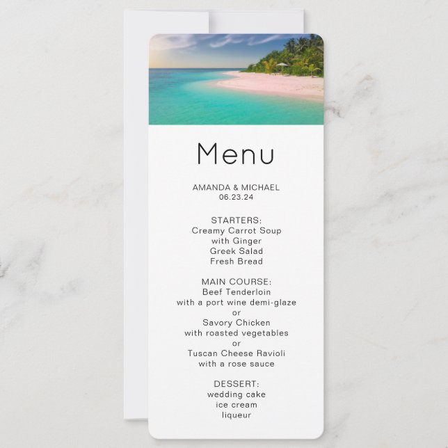 Convites Menu Cênico da Praia Tropical Oceano Água-Marinha (Frente)
