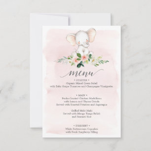 Convites Menu Chá de fraldas de Elefante Rosa
