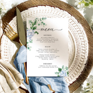 Convites Menu Chá de fraldas Floral de Hydrangea Azul