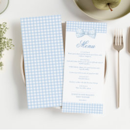Convites Menu Chá Gingham Blue Gingham Arco Tie Baby Boy