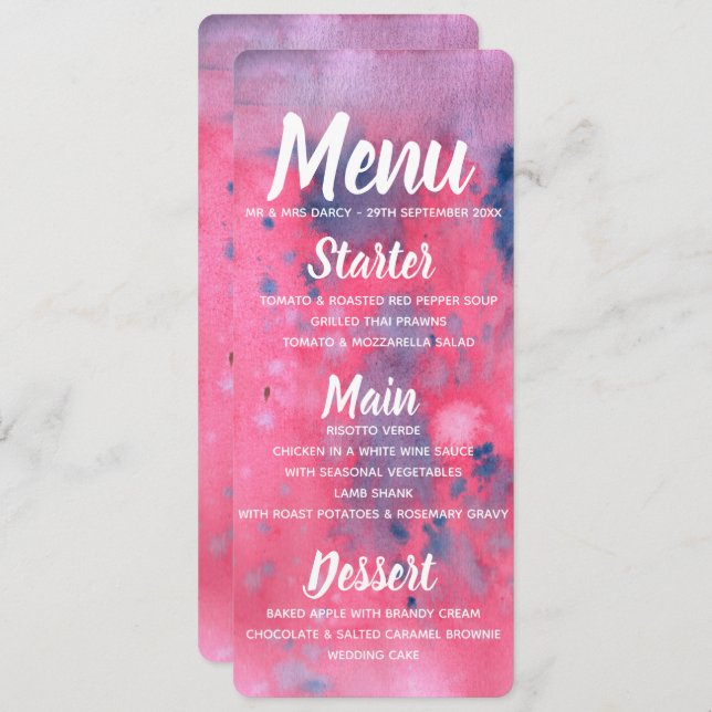 Convites Menu Cor d'água roxa e rosa (Frente/Verso)