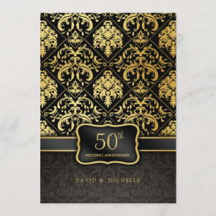 Convites Menu de Aniversário de 50 Anos de Casamento Preto