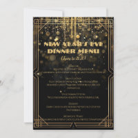 Menu de Ano Novo | Elegante Brilho Preto e Dourado