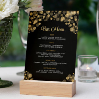 Convites Menu de Bar preto e Dourado Elegante