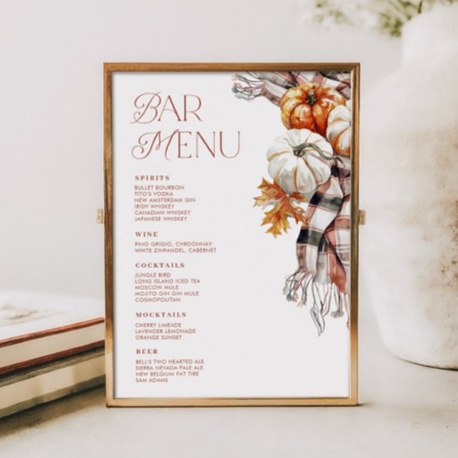 Convites Menu de Bebida do Bar Cozy Rustic Fall 5x7 (Cozy Rustic Fall 5x7 Bar Drink Menu)