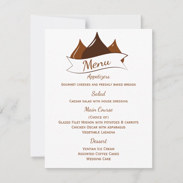 Convites Menu de Beijos de Chocolate Marrons e Brancos (Frente)