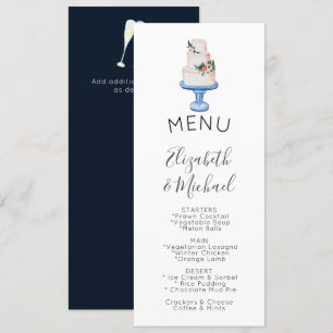 Convites MENU de Bolo de Casamento Ilustrado Duplo Lado