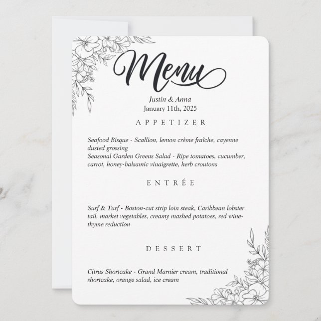 Convites Menu de casamento (Frente)