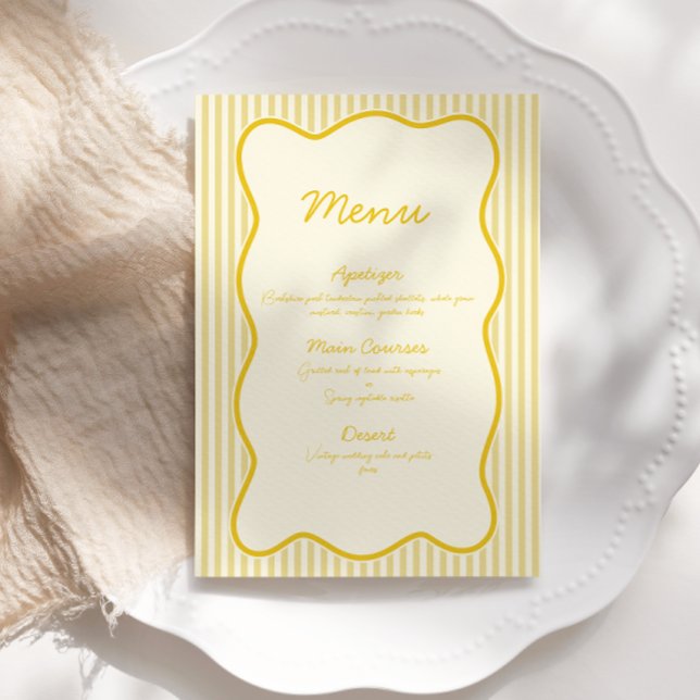 Convites Menu de Casamento Amarelo da Manteiga Moderna (Criador carregado)