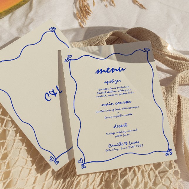 Convites Menu de Casamento Azul Imperativo Retrópico (Criador carregado)