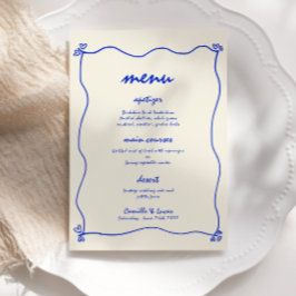 Convites Menu de Casamento Azul Imperativo Retrópico