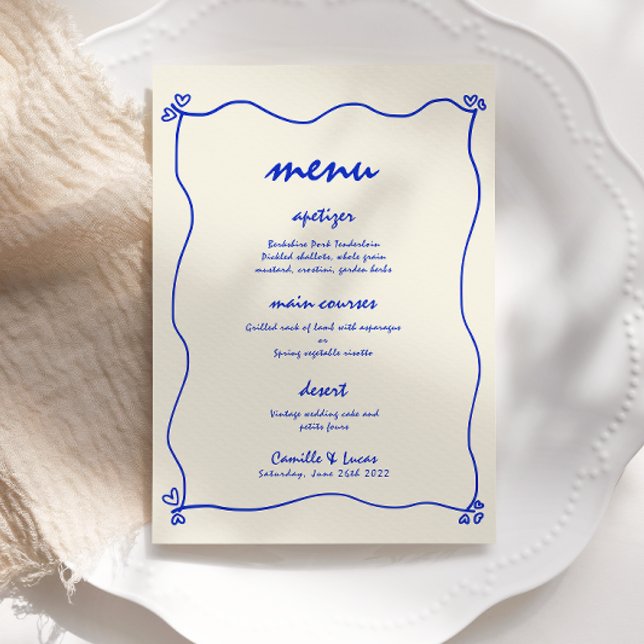 Convites Menu de Casamento Azul Imperativo Retrópico (Criador carregado)
